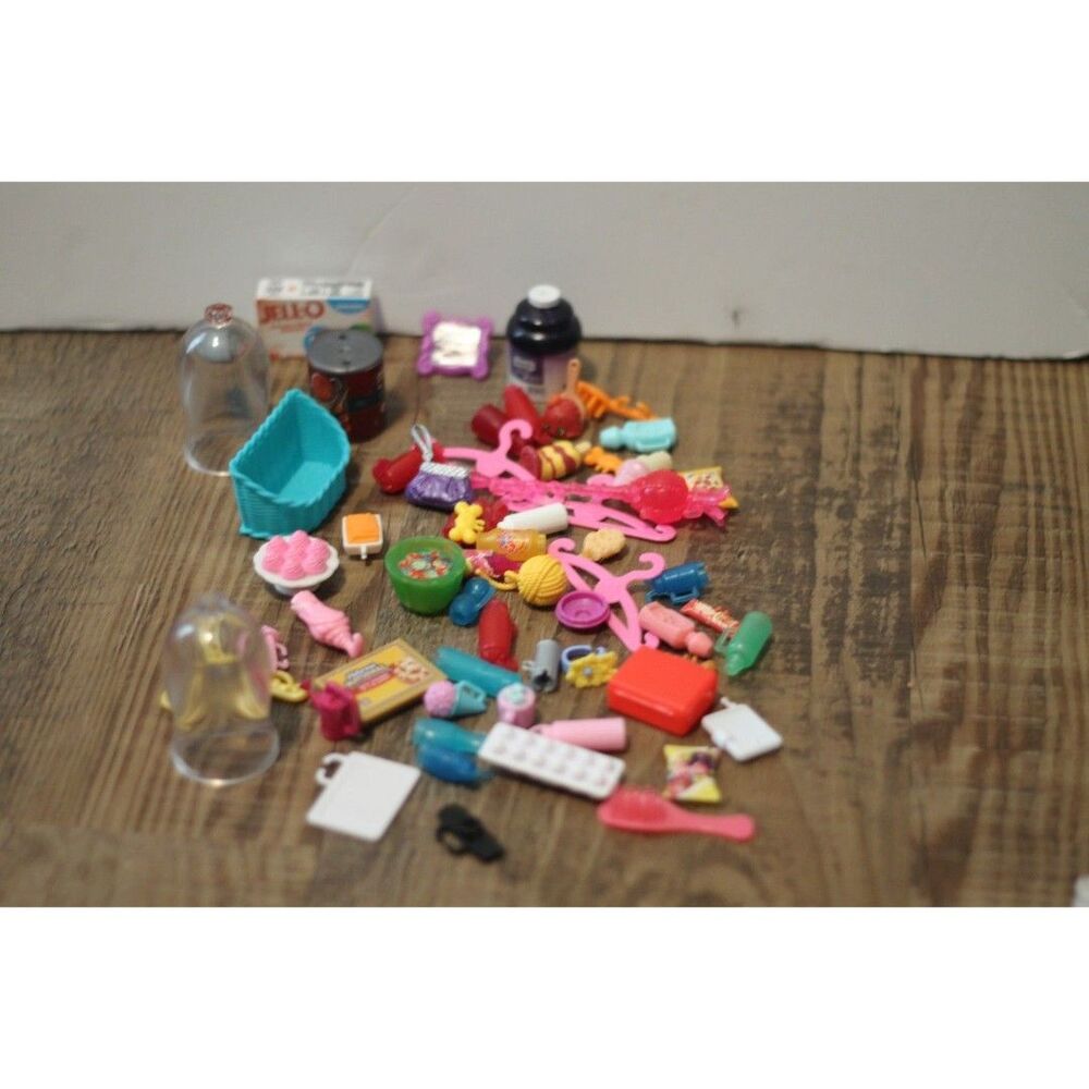 Barbie accessories lot, food, hangers, etc